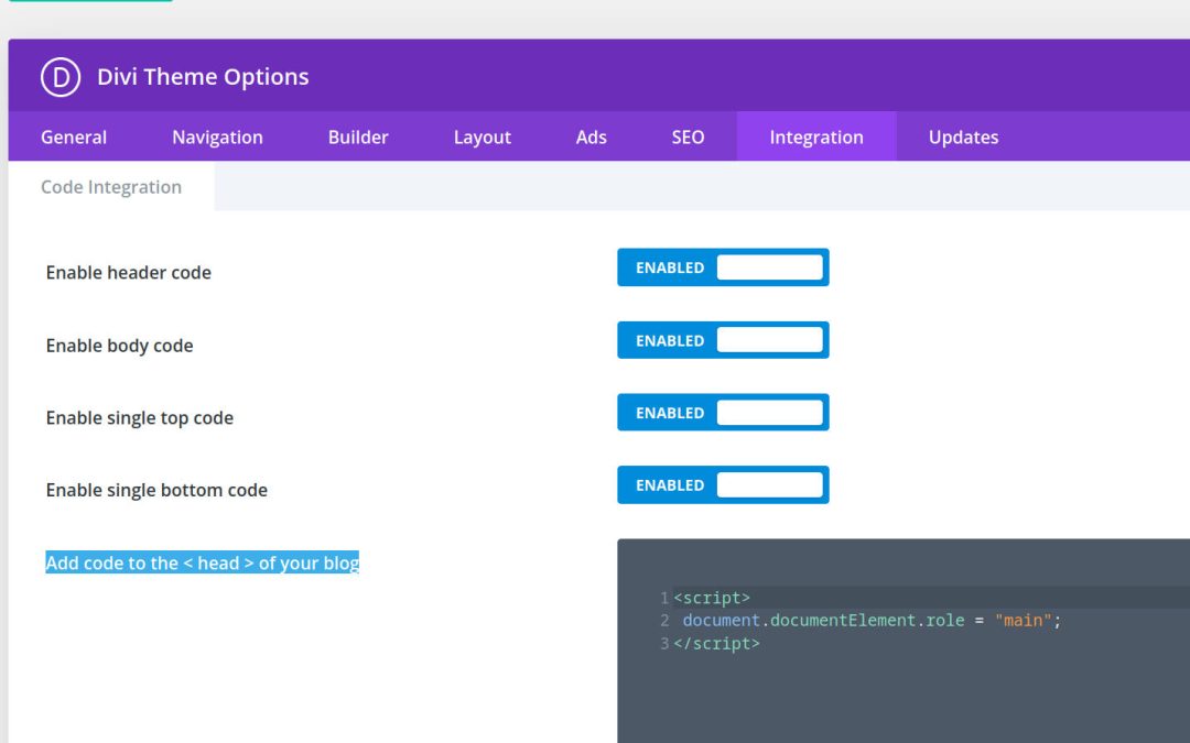 WordPress Divi WCAG 2.1 “Document should have one main landmark”